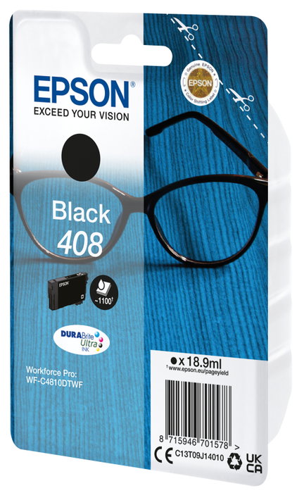 Epson Cartouche d'encre 408 DURABrite Ultra Noir, Rendement Standard