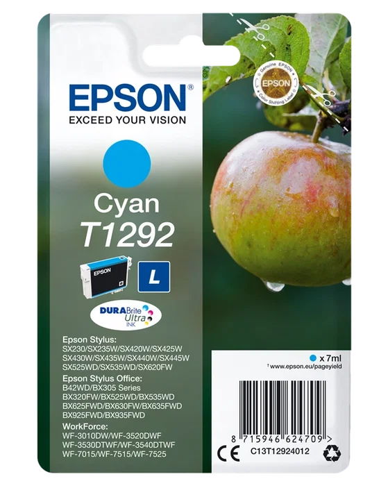 Epson C13T12924012 Cartouche d'encre cyan T1292 pour imprimante, 470 pages Epson C13T12924012 Cartouche d'encre cyan T1292 pour imprimante, 470 pages