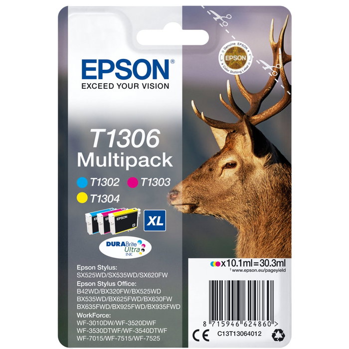 Epson Multipack T1306 Cyan, Magenta, Jaune (C13T13064012) Epson Multipack T1306 Cyan, Magenta, Jaune (C13T13064012)