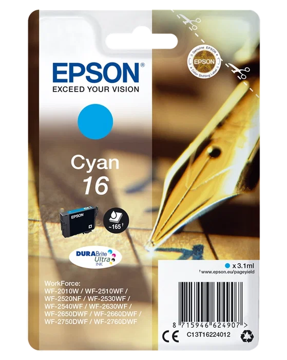 Epson C13T16224012 Cartouche d'encre cyan pour imprimante Epson C13T16224012 Cartouche d'encre cyan pour imprimante