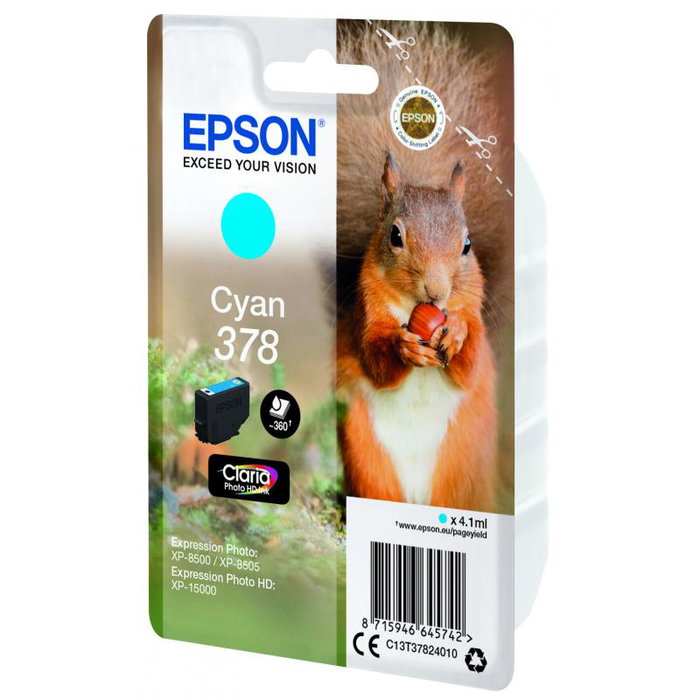 Epson Cartouche d'encre Cyan 378 pour imprimantes Epson, réf. C13T37824010