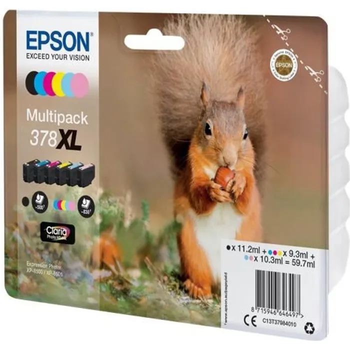 Epson Multipack 378 XL - 6 Cartouches d'encre Premium pour photos (Noir, Jaune, Cyan, Magenta, Cyan clair, Magenta clair) - Compatible Expression Home XP-8605, XP-8606 Epson Multipack 378 XL - 6 Cartouches d'encre Premium pour photos (Noir, Jaune, Cyan, Magenta, Cyan clair, Magenta clair) - Compatible Expression Home XP-8605, XP-8606