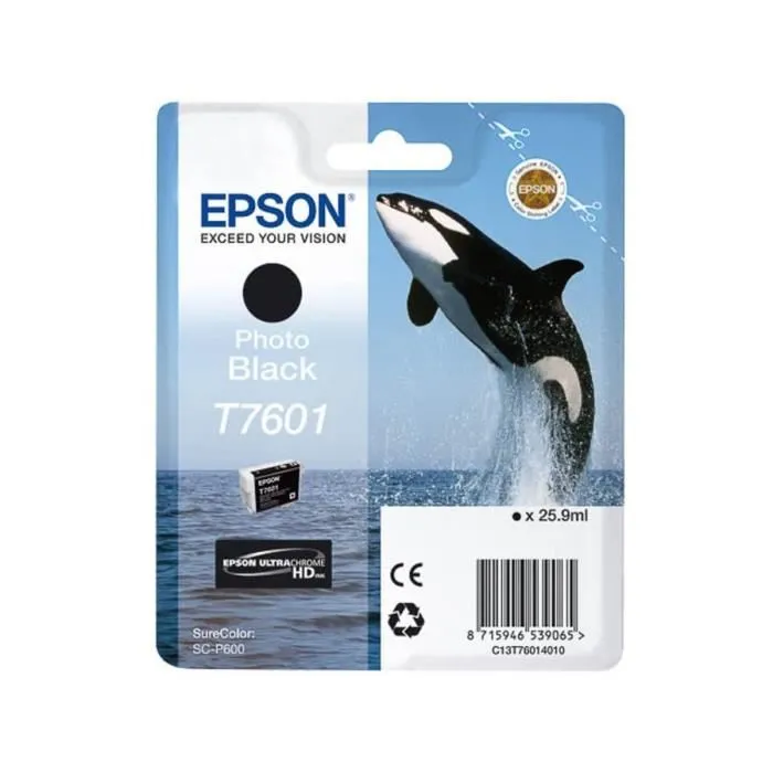 Epson Cartouche d'encre T7601 Noir - C13T76014010 - Grande capacité 25.9ml - Ultra Chrome HD - Compatible SC-P600