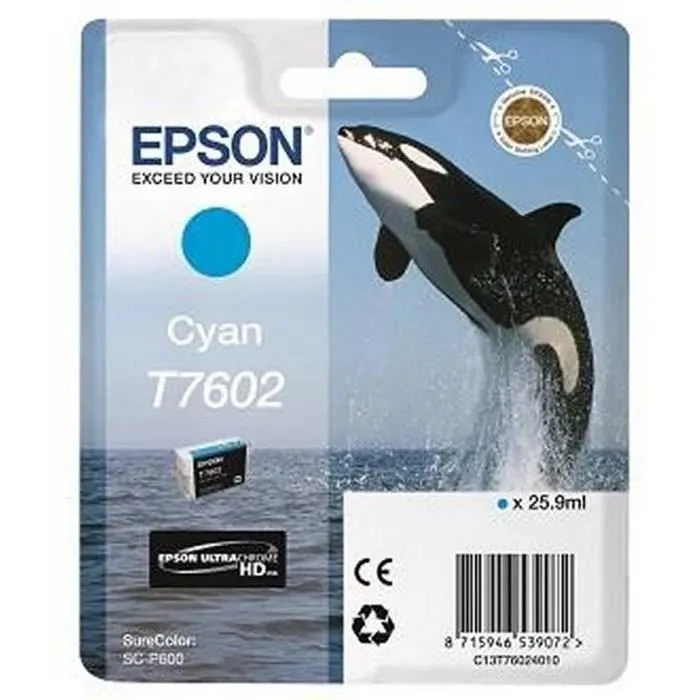 Epson C13T76024010 Cartouche d'encre T7602 Cyan Orque Grande Capacité 25,9 ml - Compatible SC-P600 Epson C13T76024010 Cartouche d'encre T7602 Cyan Orque Grande Capacité 25,9 ml - Compatible SC-P600