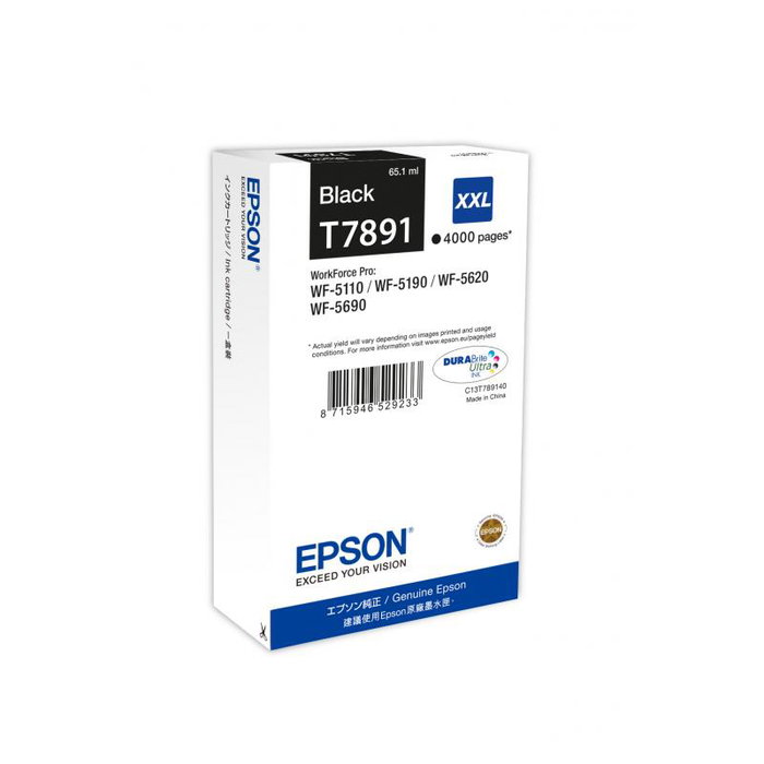 Epson C13T789140 Cartouche d'encre originale XXL Noir 65,1 ml pour WorkForce Pro WF-5110DW WF-5190DW WF-5620DWF WF-5690DWF Epson C13T789140 Cartouche d'encre originale XXL Noir 65,1 ml pour WorkForce Pro WF-5110DW WF-5190DW WF-5620DWF WF-5690DWF