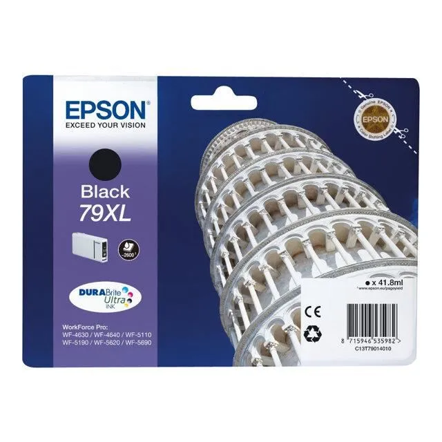 Epson Cartouche d'encre Noir 79 XL, Haute capacité 41.8 ml, Compatible WorkForce Pro WF-4630DWF, WF-4640DTWF, WF-5110DW, WF-5190DW, WF-5620DWF Epson Cartouche d'encre Noir 79 XL, Haute capacité 41.8 ml, Compatible WorkForce Pro WF-4630DWF, WF-4640DTWF, WF-5110DW, WF-5190DW, WF-5620DWF