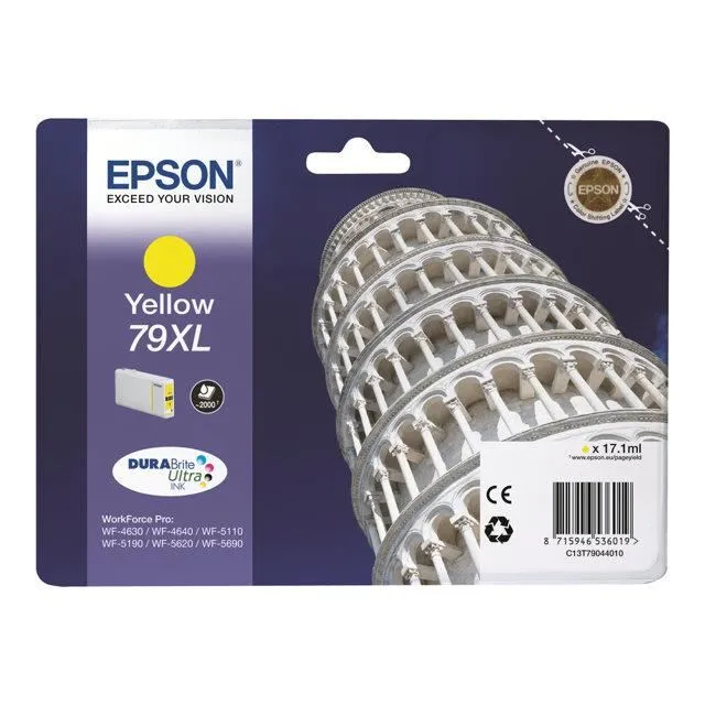 Epson 79XL Cartouche d'encre jaune DuraBrite Ultra (17.1 ml) pour imprimantes WorkForce Pro WF-4630DWF, WF-4640DTWF, WF-5110DW, WF-5190DW, WF-5620DWF, WF-5690DWF Epson 79XL Cartouche d'encre jaune DuraBrite Ultra (17.1 ml) pour imprimantes WorkForce Pro WF-4630DWF, WF-4640DTWF, WF-5110DW, WF-5190DW, WF-5620DWF, WF-5690DWF