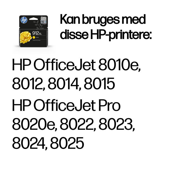 HP 912XL Cartouche d'encre jaune authentique - Grande capacité haut rendement - Compatible OfficeJet 8010e, 8012, 8014, 8015, OfficeJet Pro 8020, 8022, 8023, 8024, 8025