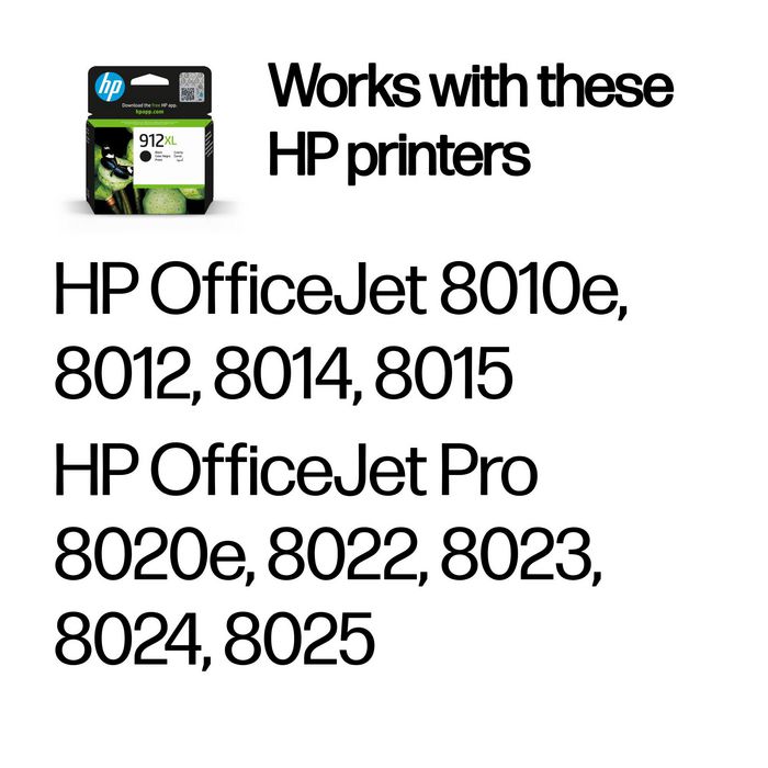 HP Cartouche d'encre noire 912XL grande capacité (~825 pages) pour OfficeJet 8010e/8012/8014/8015 et OfficeJet Pro 8020e/8022/8023/8024/8025
