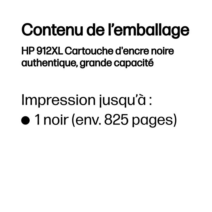 HP Cartouche d'encre noire 912XL grande capacité (~825 pages) pour OfficeJet 8010e/8012/8014/8015 et OfficeJet Pro 8020e/8022/8023/8024/8025