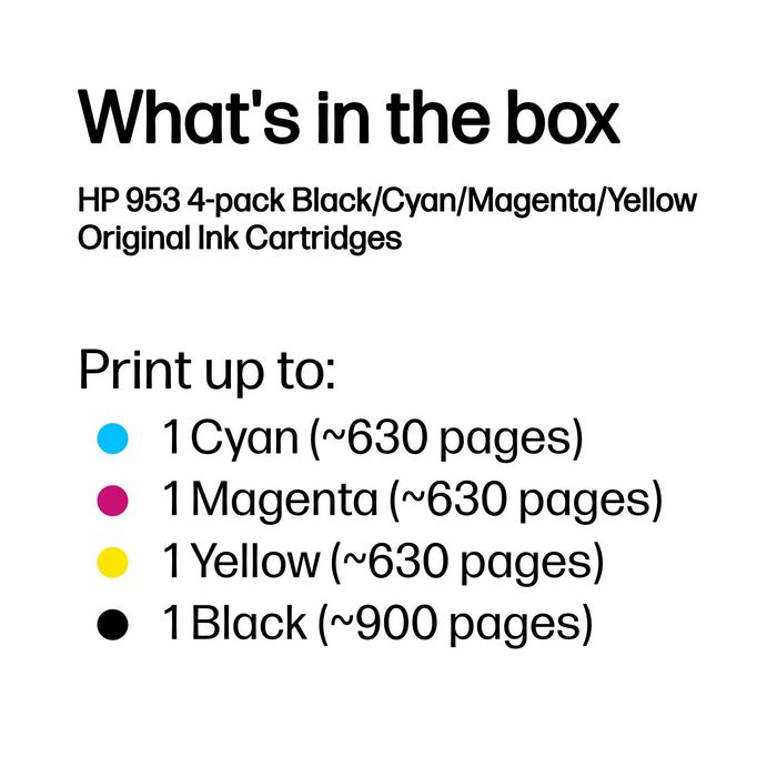 HP Multipack de 4 Cartouches d'Encre 953 (Noir, Cyan, Magenta, Jaune) HP Multipack de 4 Cartouches d'Encre 953 (Noir, Cyan, Magenta, Jaune)