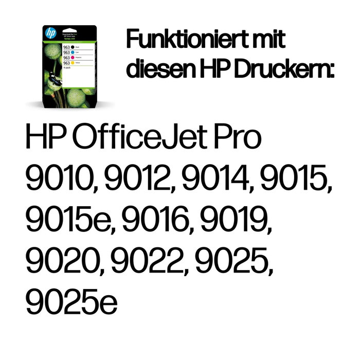 HP 963 Pack de 4 cartouches d'encre originales (Noir, Cyan, Magenta, Jaune) 6ZC70AE HP 963 Pack de 4 cartouches d'encre originales (Noir, Cyan, Magenta, Jaune) 6ZC70AE