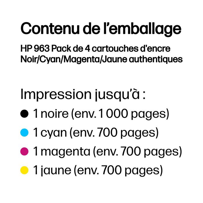 HP Pack de 4 cartouches d'encre 963 Noir, Cyan, Magenta, Jaune