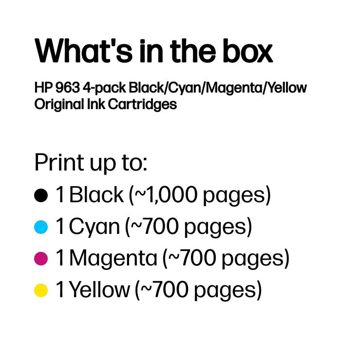 HP Pack de 4 cartouches d'encre 963 Noir, Cyan, Magenta, Jaune