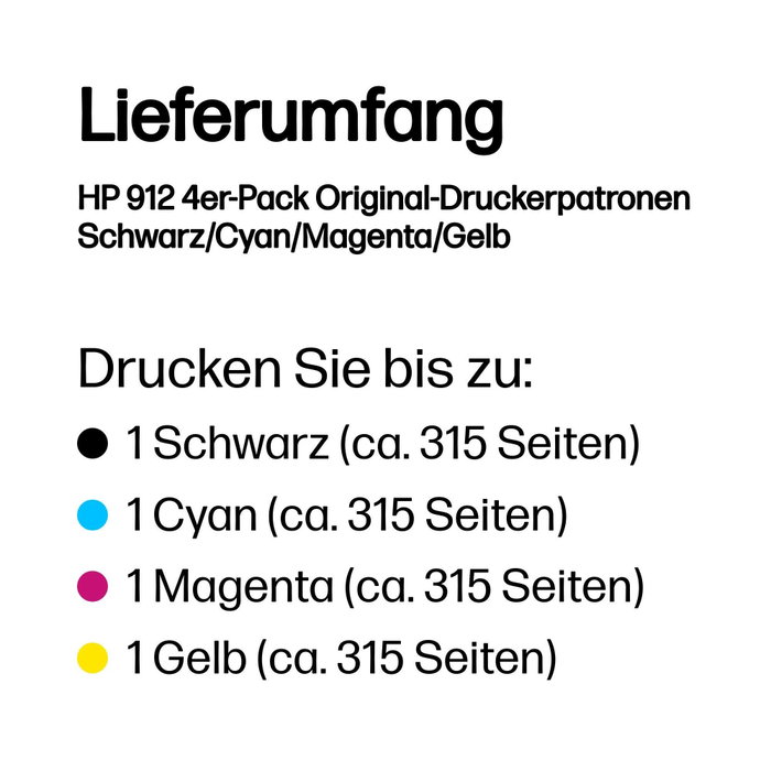 HP 912 Pack de 4 cartouches d'encre originales (Noir, Cyan, Magenta, Jaune)