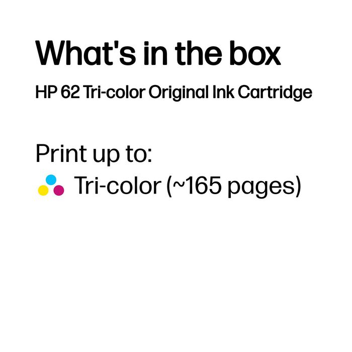 HP Cartouche d'encre 62 authentique Trio Couleurs (Cyan, Magenta, Jaune) pour imprimantes ENVY 5540-5644, OfficeJet 200-5744