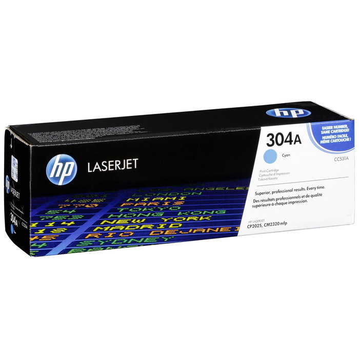 HP 304A Cyan (CC531A) toner LaserJet authentique<|image> much more than just a regular cartridge, it's professional quality for your business. 