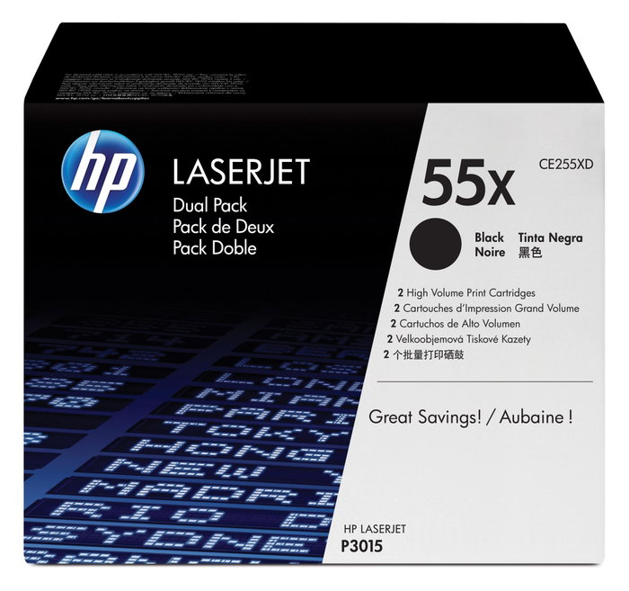HP 55X CE255XD Pack de 2 Cartouches de Toner Noir Haute Capacité HP 55X CE255XD Pack de 2 Cartouches de Toner Noir Haute Capacité