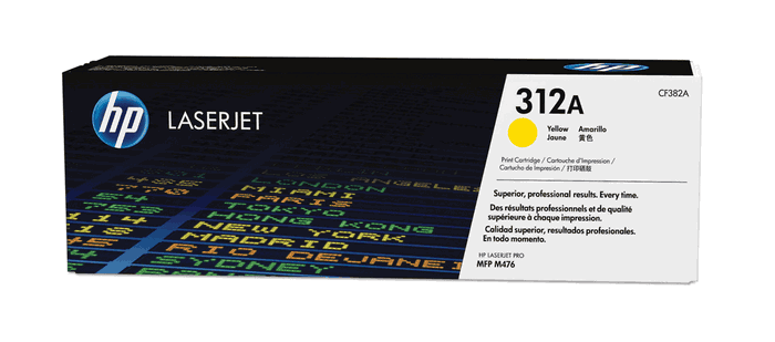 HP Cartouche de toner 312A CF382A Jaune, rendement 2700 pages, pour Color LaserJet Pro MFP M476dn/dw/nw HP Cartouche de toner 312A CF382A Jaune, rendement 2700 pages, pour Color LaserJet Pro MFP M476dn/dw/nw