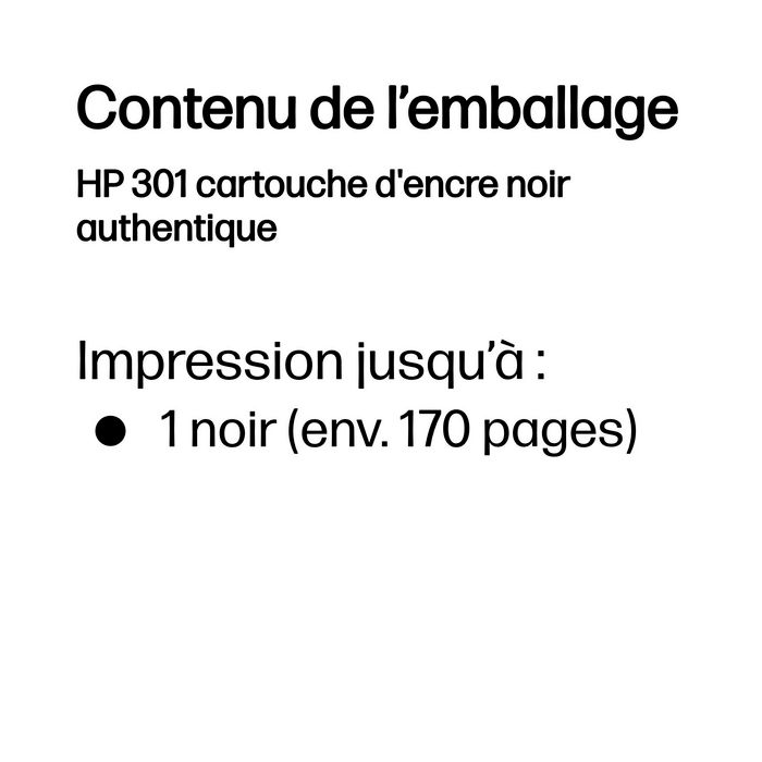 HP Cartouche d'encre authentique 301 Noir - Haute qualité d'impression fiable pour usage domestique et professionnel
