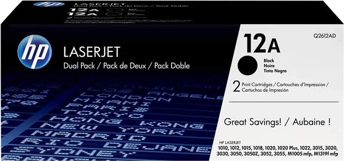 HP 12A (Q2612AD) Pack de 2 Cartouches de Toner Noir
