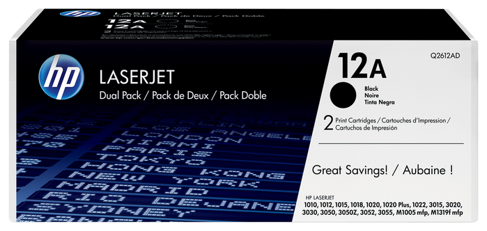 HP 12A (Q2612AD) Pack de 2 Cartouches de Toner Noir