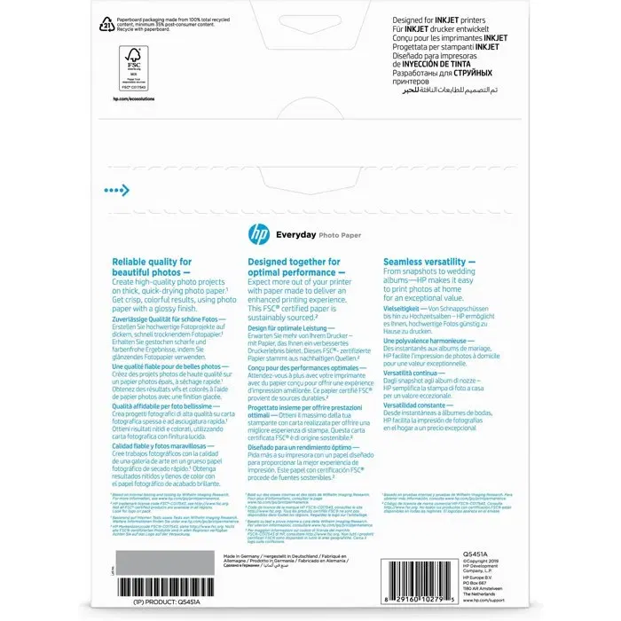 HP - Papier photo Premium Q5451A - 25 feuilles - Format A4 - Pour impressions nettes et précises