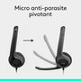 Logitech Casque Gamer avec Microphone anti-bruit, Confort rembourré, Son Stéréo Numérique et Commutateur In-Line, USB, Noir
