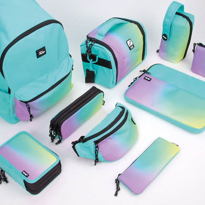 Milan Trousse 3 compartiments Sunset vert-lilas Ripstop Polyester 22x11x6.5 cm
