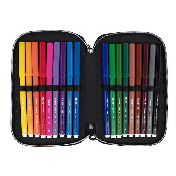 Milán Plumier 2 étages Sunset avec contenu, noir et vert