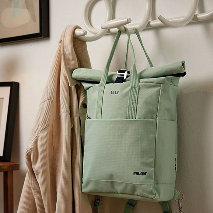 Milán Série 1918 Mochila urbaine 10 L avec fermeture supérieure enroulable, vert, polyester - 42x29x11 cm