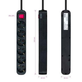 Nanocable Réglette 6 prises noire avec interrupteur et câble de 1,4 m