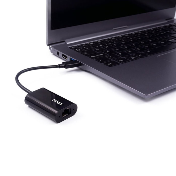 Nilox Câble Adaptateur USB-C vers Ethernet Gigabit RJ45 Noir