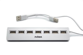 Nilox Hub USB 2.0 7 Ports Aluminium Gris - Plug and Play, Charge et Transfert de Données