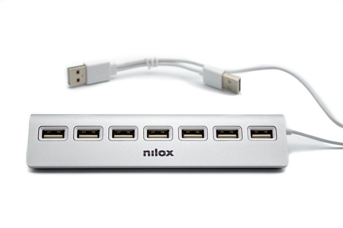 Nilox Hub USB 2.0 7 Ports Aluminium Gris - Plug and Play, Charge et Transfert de Données Nilox Hub USB 2.0 7 Ports Aluminium Gris - Plug and Play, Charge et Transfert de Données