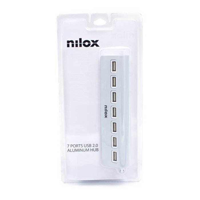 Nilox Hub USB 2.0 7 Ports Aluminium Gris - Plug and Play, Charge et Transfert de Données Nilox Hub USB 2.0 7 Ports Aluminium Gris - Plug and Play, Charge et Transfert de Données