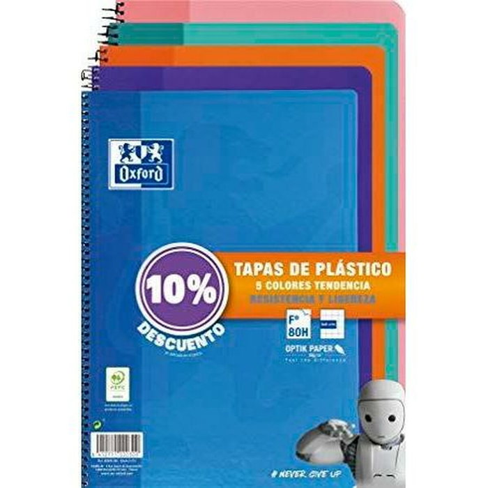 Cahier Oxford Multicouleur Feuille 80 Volets 21,5 x 31,5 cm 5 Pièces