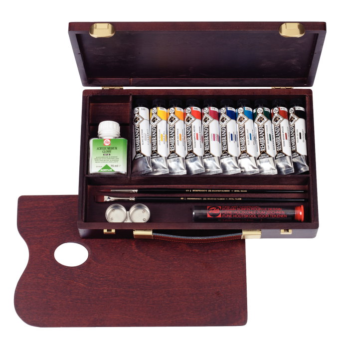 Rembrandt Set de couleurs acryliques Traditional 10 x 40 ml + accessoires avec boîte en bois Rembrandt Set de couleurs acryliques Traditional 10 x 40 ml + accessoires avec boîte en bois