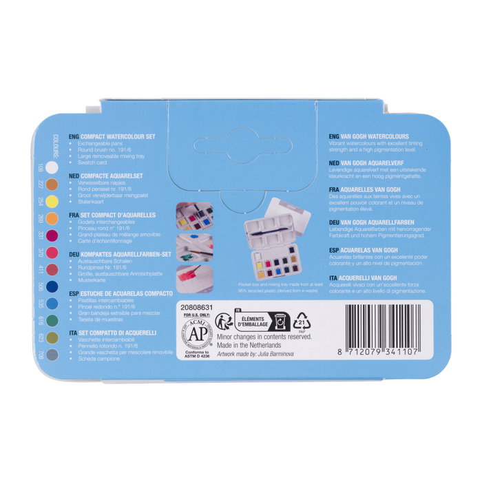 Van Gogh Boîte d'aquarelles basiques avec 12 demi-pastilles Van Gogh Boîte d'aquarelles basiques avec 12 demi-pastilles