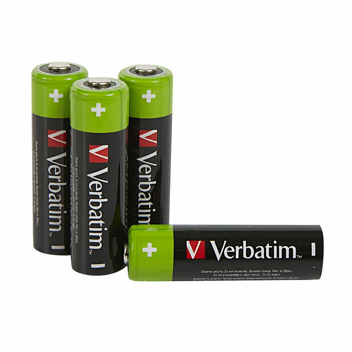 Verbatim Piles Rechargeables AA Premium HR6 1,2V 2500mAh, Pack de 4