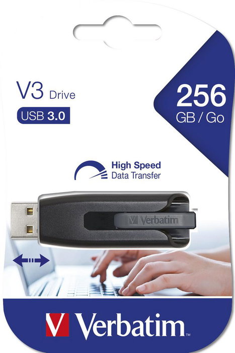 Verbatim Clé USB 3.0 Store 'n' Go V3 256 Go - Lecteur Flash USB 3.0 avec Fermeture Coulissante - Compacte et Élégante - Compatible USB 2.0