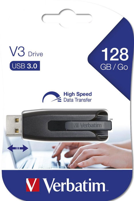 Verbatim Store 'n' Go V3 Clé USB 128 Go USB 3.0 avec Connecteur Protégé par Fermeture Coulissante - Noir