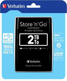 Verbatim Store'n'go Disque dur externe portable 2 To USB 3.0 rétrocompatible USB 2.0 Noir