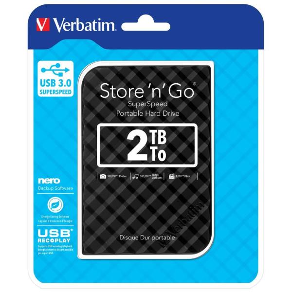 Verbatim Store N Go 2TB Disque Dur Externe 2.5 Pouces USB 3.0 Noir Portable Verbatim Store N Go 2TB Disque Dur Externe 2.5 Pouces USB 3.0 Noir Portable