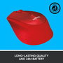 Logitech M330 Silent Plus Souris Sans Fil Silencieuse, 1000 dpi, Autonomie 24 Mois, Connexion USB 2.4GHz, Récepteur Nano, Rouge