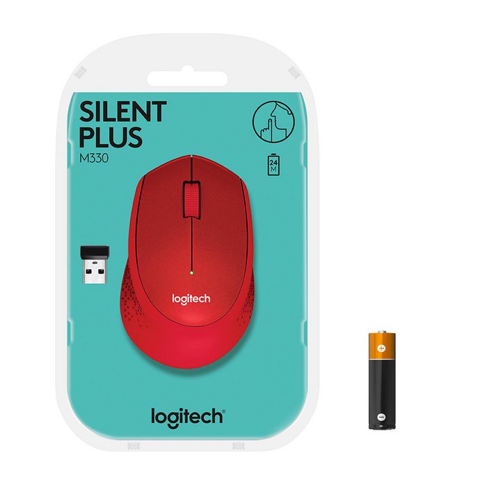Logitech M330 Silent Plus Souris Sans Fil Silencieuse, 1000 dpi, Autonomie 24 Mois, Connexion USB 2.4GHz, Récepteur Nano, Rouge