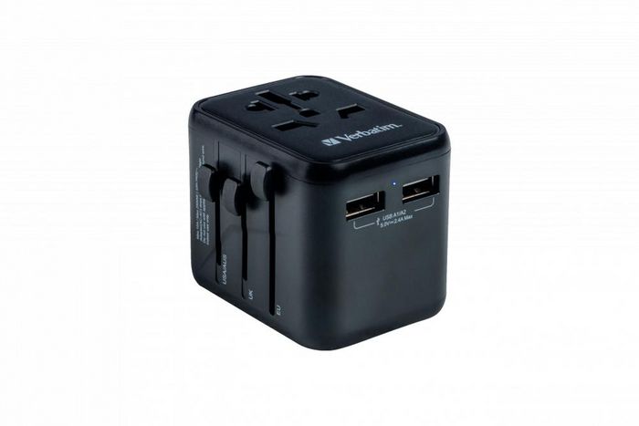 Verbatim Adaptateur de Voyage Universel 12W avec 2 Ports USB-A, UTA-01 - Compatible 180+ Pays, Charge 3 Appareils Simultanément