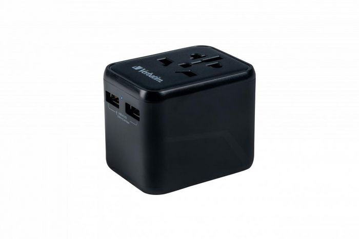 Verbatim Adaptateur de Voyage Universel 12W avec 2 Ports USB-A, UTA-01 - Compatible 180+ Pays, Charge 3 Appareils Simultanément
