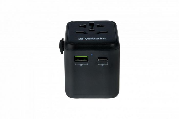 Verbatim Adaptateur de Voyage Universel avec Ports USB-C PD 20W et USB-A QC 3.0 - Charge Rapide 3 en 1 pour Plus de 180 Pays