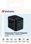 Verbatim Adaptateur de Voyage Universel avec Ports USB-C PD 20W et USB-A QC 3.0 - Charge Rapide 3 en 1 pour Plus de 180 Pays